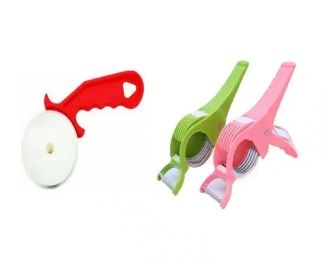 Pizza Cutter & 5 In 1 Vegetable Cutter, Set of 3, Multicolor