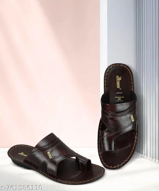 Paragon Leather Sliders for Men (Brown, 7)
