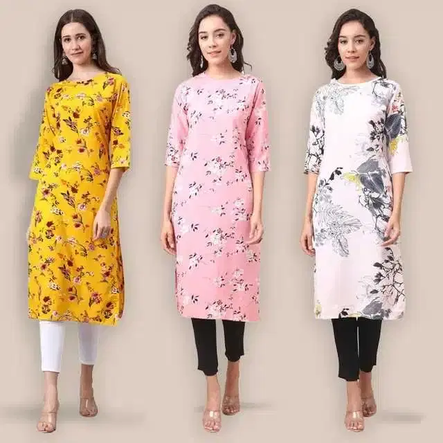 Women Crepe Printed Kurta, Pack Of 3 (Multicolor, XL) (SD-396)
