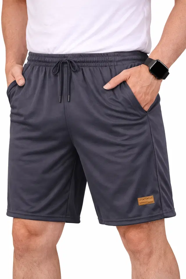 Polycotton Athletic Shorts for Men ,Grey (M)