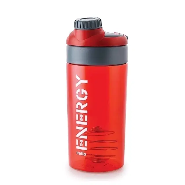 Cello Energy Protein Shaker, 670 ml, Red | Leak-Proof Shaker Cap | BPA-Free & Gym-Ready