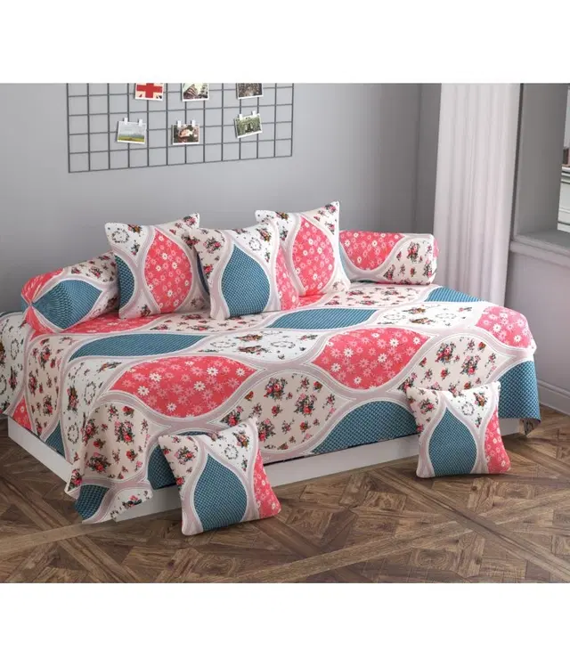 Cotton Printed Diwan Covers Set, 60x90 Inches, Multicolor, Set of 8