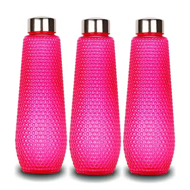 Airtight Plastic Water Bottle with Lid, Pink, 1000 ml, Pack of 3