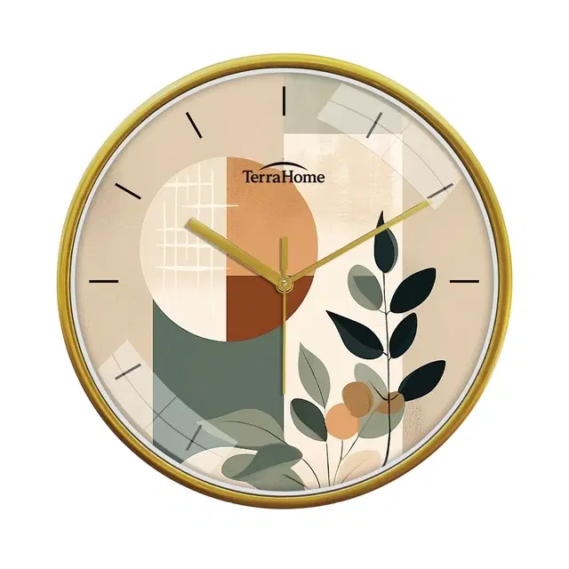 TerraHome Sweep Silent Paper Dial Wall Clock 12in Aesthetic Floral