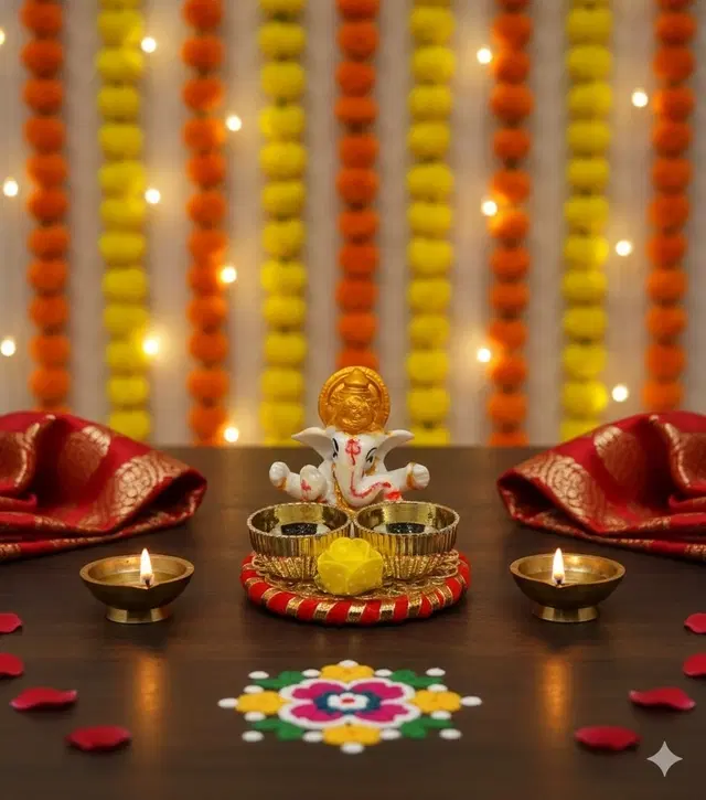 Metal Decoretive Pooja Thali, Multicolour Pack of 1