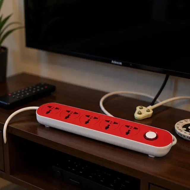 SimpleHome 5 Socket (5-in-1) Extension Board with 2 Meter Cable, Red