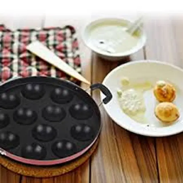 ZODEX 12 Cavities Non Stick Appam Patra with Lid and Side Handle, Multicolor, 21 cm