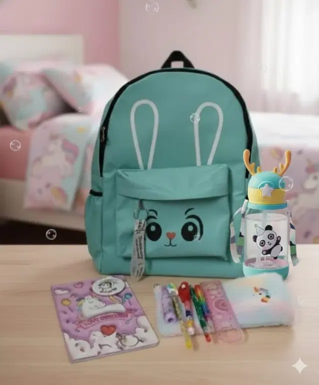 Polyester Backpack, Water Bottle, Unicorn Notebook, Plush Journal, & Rainbow Stationery Kit, Multicolour, Set of 1