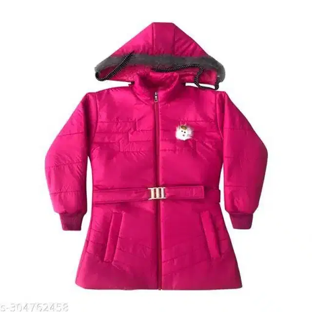 Nylon Full Sleeves Hooded Jacket for Girls (Pink, 0-1 Years)