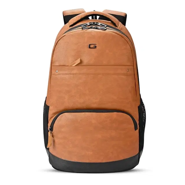 Gear Vintage 2 Anti Theft, 28L Water Resistant Faux Leather Laptop Backpack for Men & Women, Tan Black
