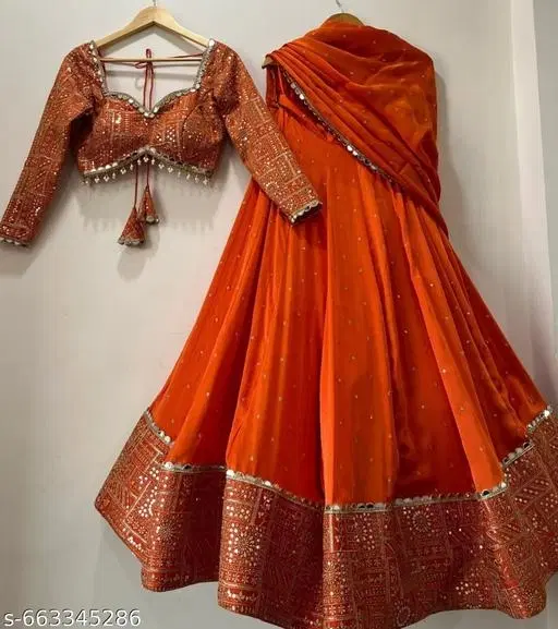 Embroidered Lehenga Choli for Women (Orange, Semi Stitched)