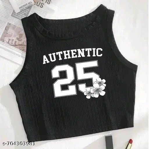 Cotton Blend Printed tops for Women, Black (XS)