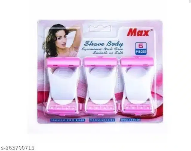 Female Body Razors, Pink & White, Pack of 6