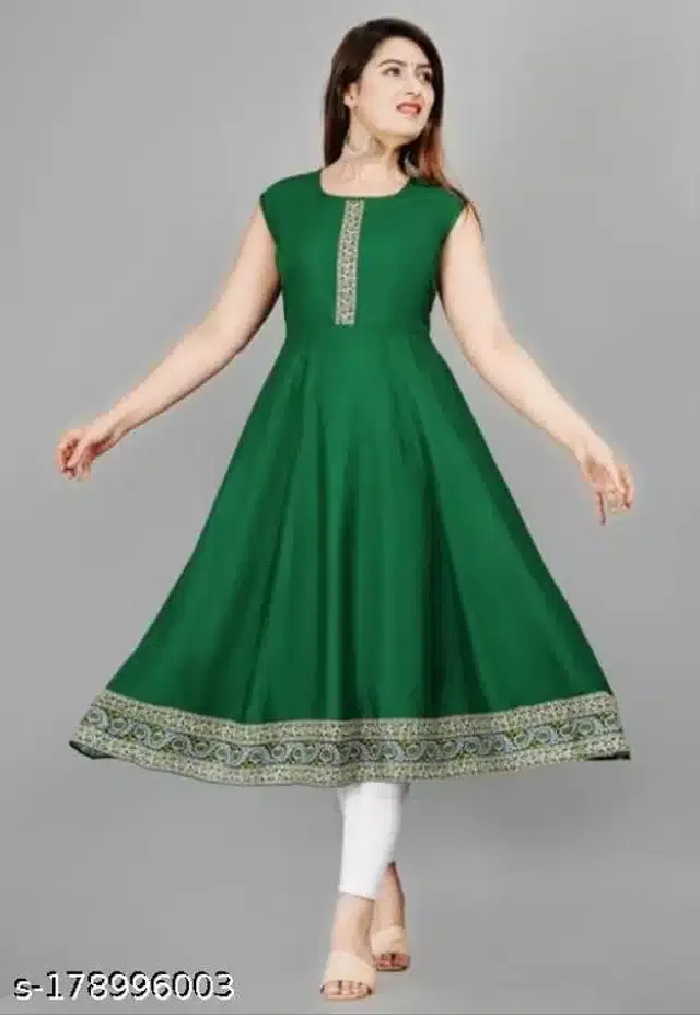 Anarkali Rayon Solid Kurti for Women (Green, 4XL)