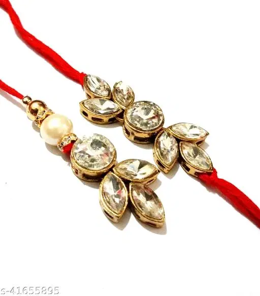 Alloy Designer Couple Rakhi, Golden, Set Of 1