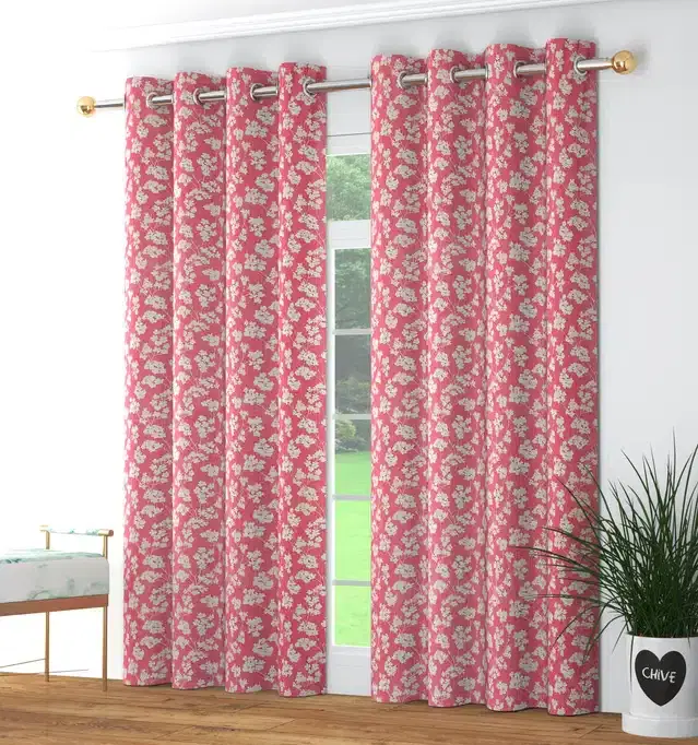 Floral Printed Curtains, Pack of 2, Pink, 5 feet