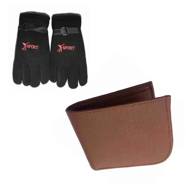 Fleece Winter Gloves with Wallet for Men, Combo of 2 (Black)