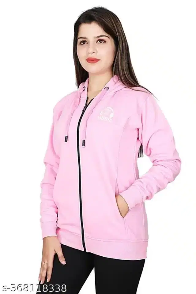 Fleece Hooded Sweatshirt for Women (Pink, L)