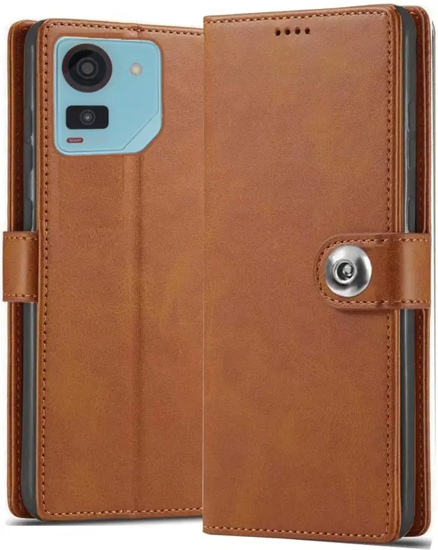 Artificial Leather Mobile Flip Cover for Ai+ Pulse (Brown)