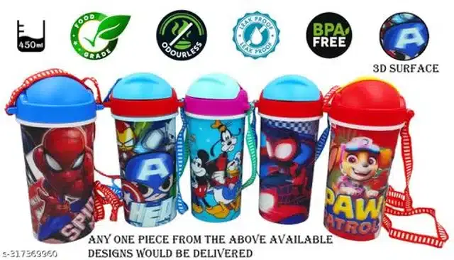 Sipper Water Bottle, Multicolor, 450 ml, Pack of 1