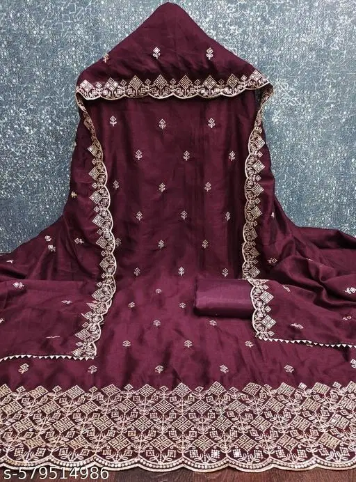 Vichitra Silk Punjabi/All Over Suits for Women (Cherry, Un Stitched)