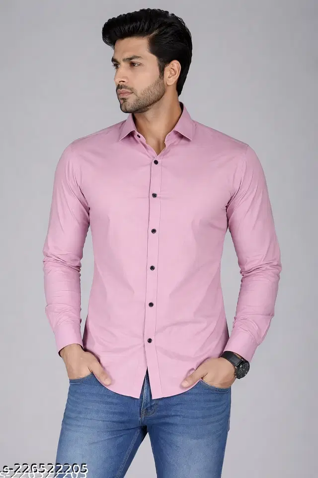 Smart Casual Wear Polycotton Shirt for Mens, Pink (L)