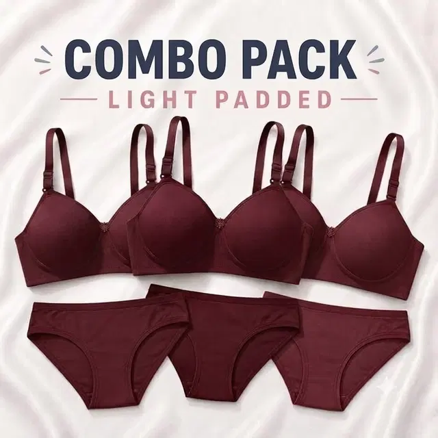 Cotton Bra and Hipster Panty Set for Women, Pack of 3 (Maroon, 38B)