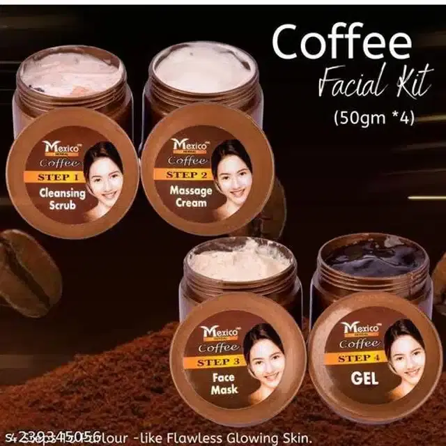 Mexico Herbal Coffee Anti Ageing Combo Glow Fairness Facial Kit, 220 g, Pack of 4