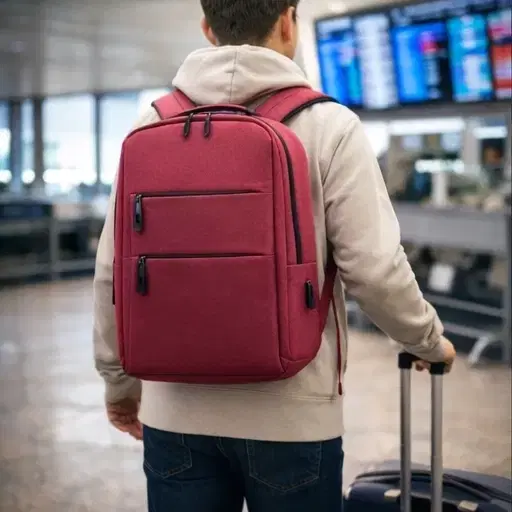 Maroon Black Multi-Pocket Laptop Backpack