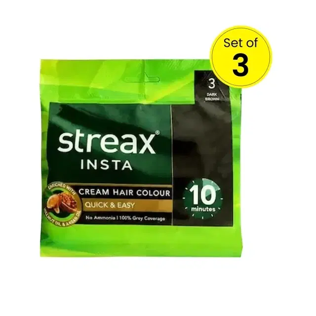 Streax Hair Colour Dark Brown 3, 3X30 ml (Pack of 3)