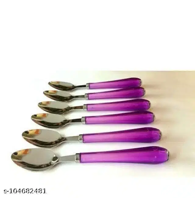 Stainless Steel Spoons, Silver & Purple, Pack of 6