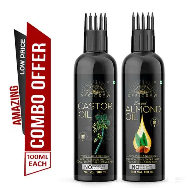 Desi Crew Pure Cold Pressed Castor Oil & Sweet Almonds Oil, Pack Of 2, 100 ml, KGE-126