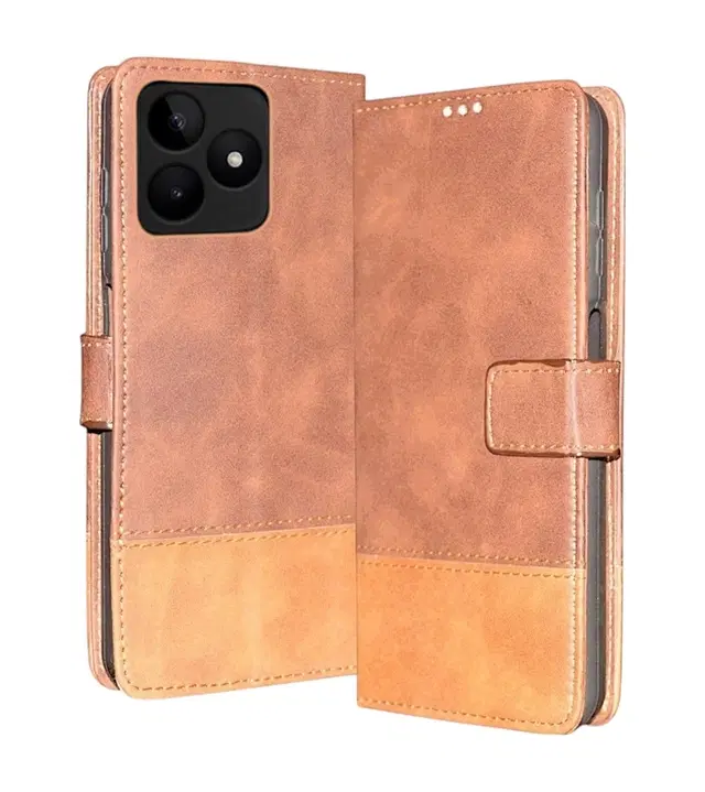 Artificial Leather Mobile Flip Cover for Realme Rmx3939 / N63 4G / C63 4G, Brown