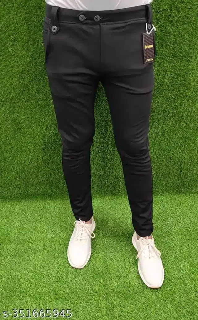 Lycra Track Pant for Men (Black, 32)