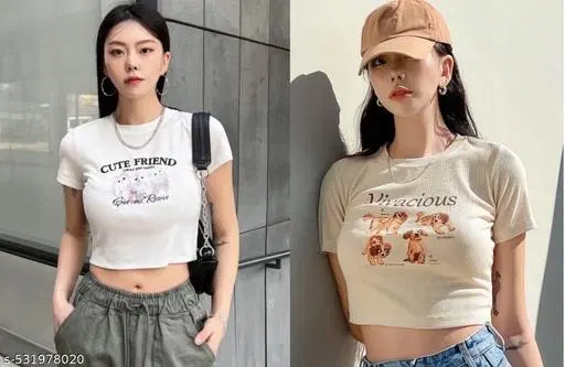 Lycra Top for Women, White & Grey, Pack of 2 (XS)