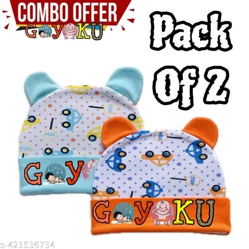 Printed Cap for Kids, Pack of 2 (Multicolor)