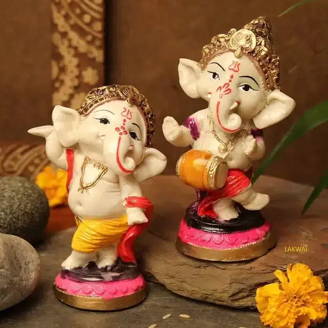 Resin Ganesh Idol for Home & Office Decor, Multicolor, Pack of 2