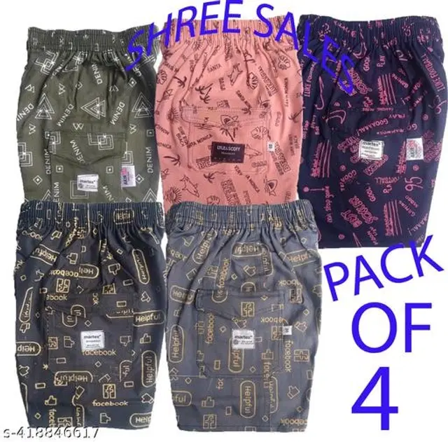 Cotton Shorts for Boys, Pack of 4 (Multicolor, 2-3 Years)