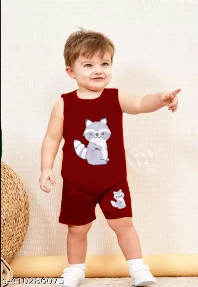Cotton Clothing Set for Boys (Maroon, 4-5 Years)