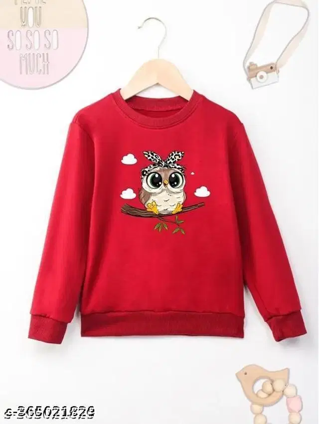 Cotton Blend Sweatshirt for Girls (Red, 3-4 Years)