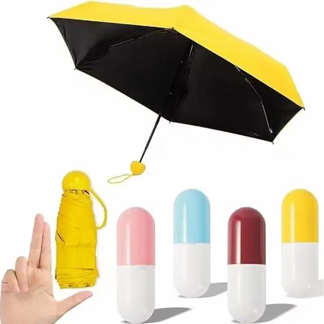 Foldable Mini Umbrella with Capsule Shaped Case, Assorted, Pack of 1
