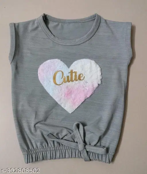 Cotton Blend Sleeveless Top for Girls (Grey, 3-4 Years)