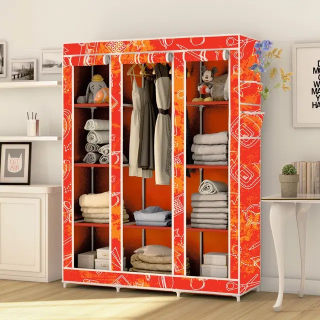 Plastic Printed Collapsible Wardrobe, Orange
