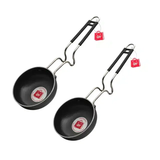 Frying Pan with Steel Handle, Pack of 2, Black, 12 cm