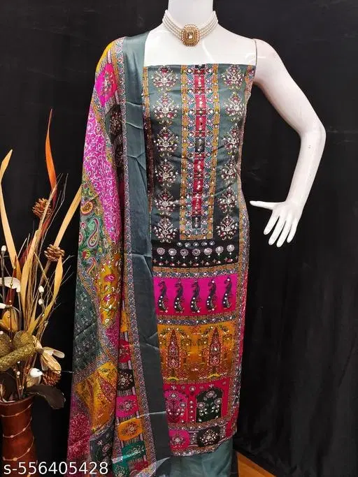 Floral Jaipuri Designs Kurti for Women (Grey, 6.45 meter (XL)