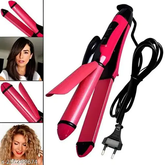 2 in 1 Hair Straightener & Roller, Pink, 50 W