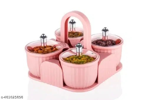 Plastic 4 Pcs Multipurpose Pickle Containers with Lid & Holder, Assorted, Set of 1