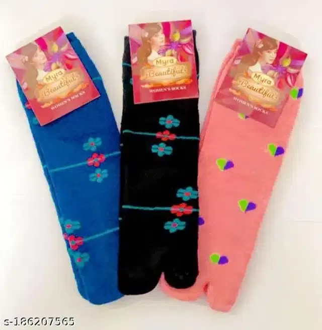 Wool Socks for Women, Set of 3 (Multicolor)