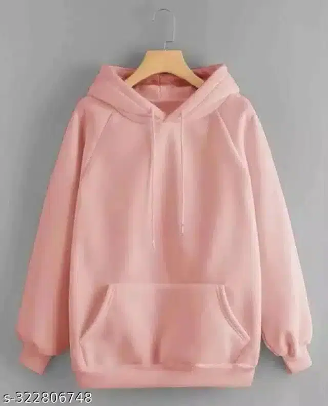 Fleece Full Sleeves Hooded Sweatshirt for Women (Peach, M)