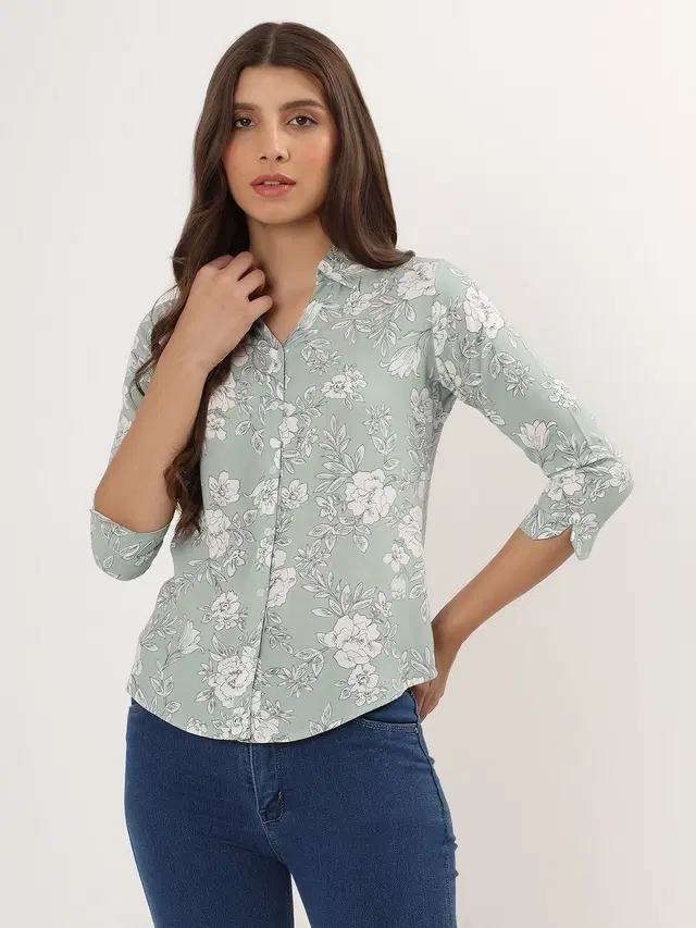 Rayon Printed Shirt for Women, Grey (M)